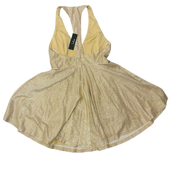 Lulu’s Apryl Mae Gold Glitter Metallic Halter Skater Dress Womens Medium NWT - Picture 9 of 14